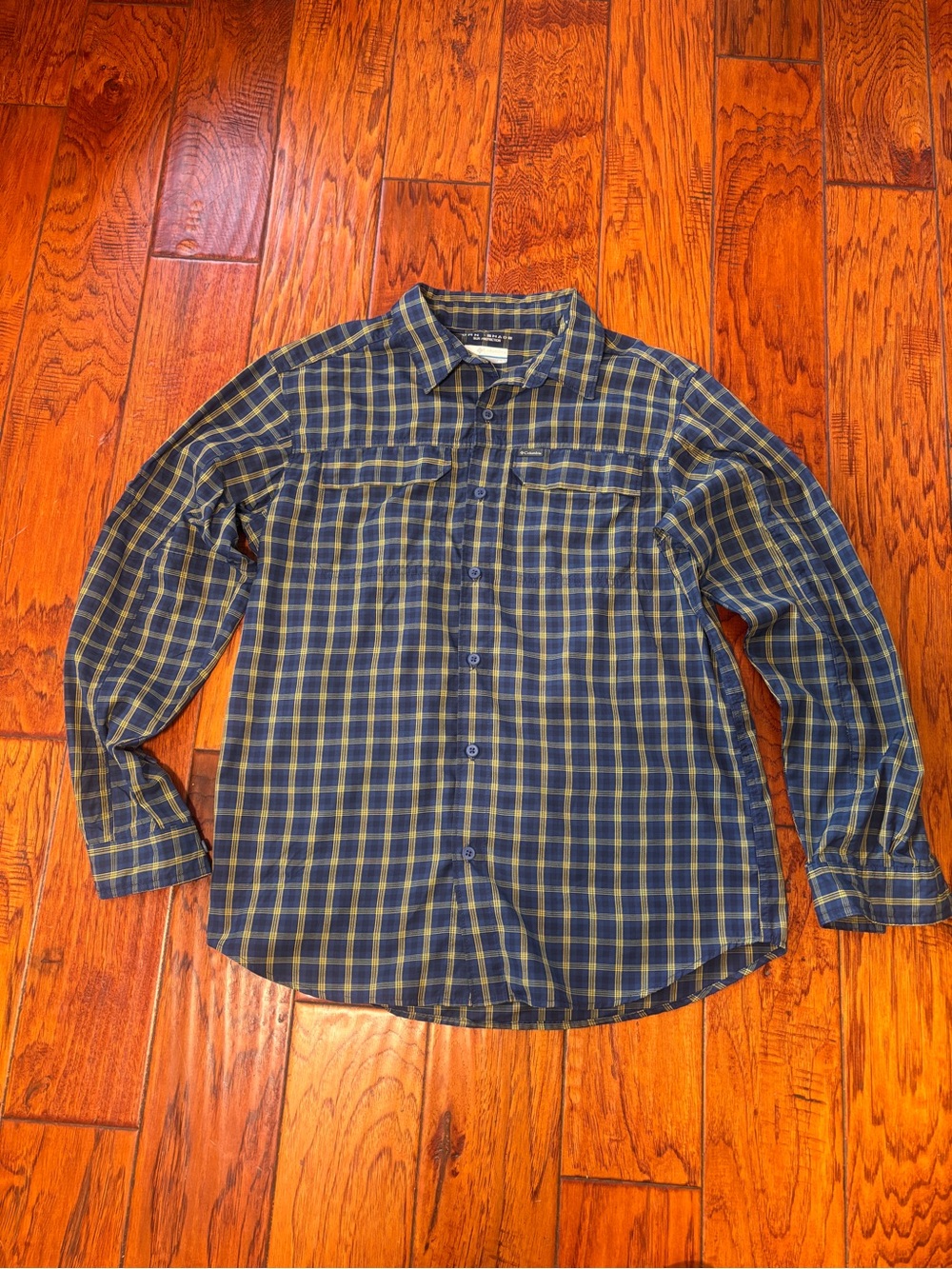 Men's Casual Blue and Yellow Plaid Button-Down Shirt, Omni-Shade sun protection